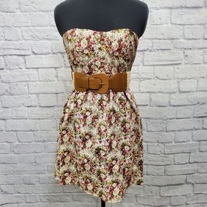 Body Central Strapless Belted Floral Dress - Sz SM